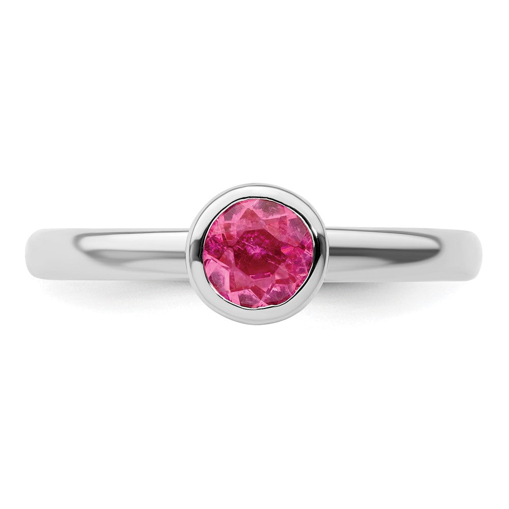 SS Stackable Expressions Low 5mm Round Pink Tourmaline Ring Size -6