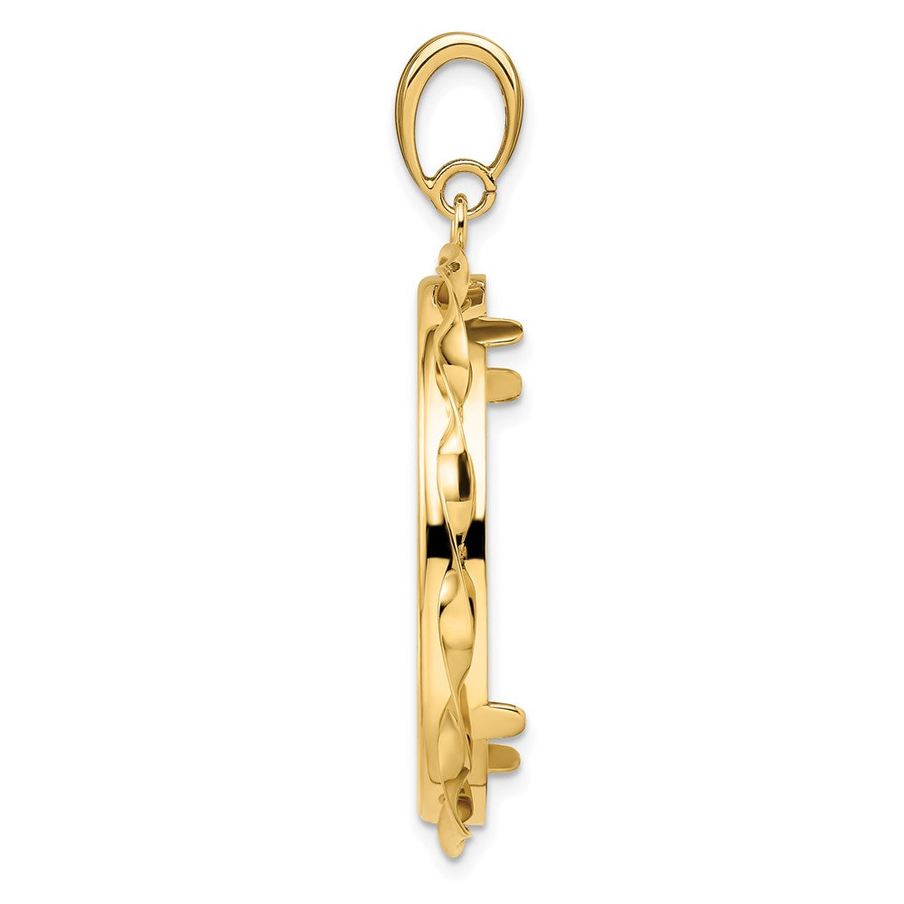 Wideband Distinguished Coin Jewelry 14k Polished Hand Twisted Ribbon and Diamond-cut 30.0mm Prong Coin Bezel Pendant