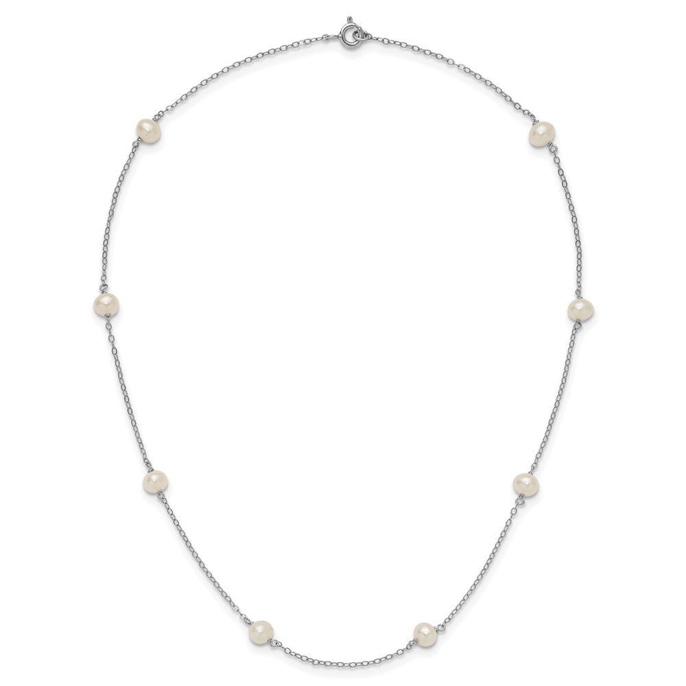Sterling Silver Rhodium-plated 5-6mm White Near-Round Freshwater Cultured Pearl 8-Station 16 inch Necklace 16 Inches