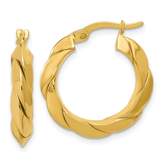 14K Polished and Grooved Fancy Hoop Earrings