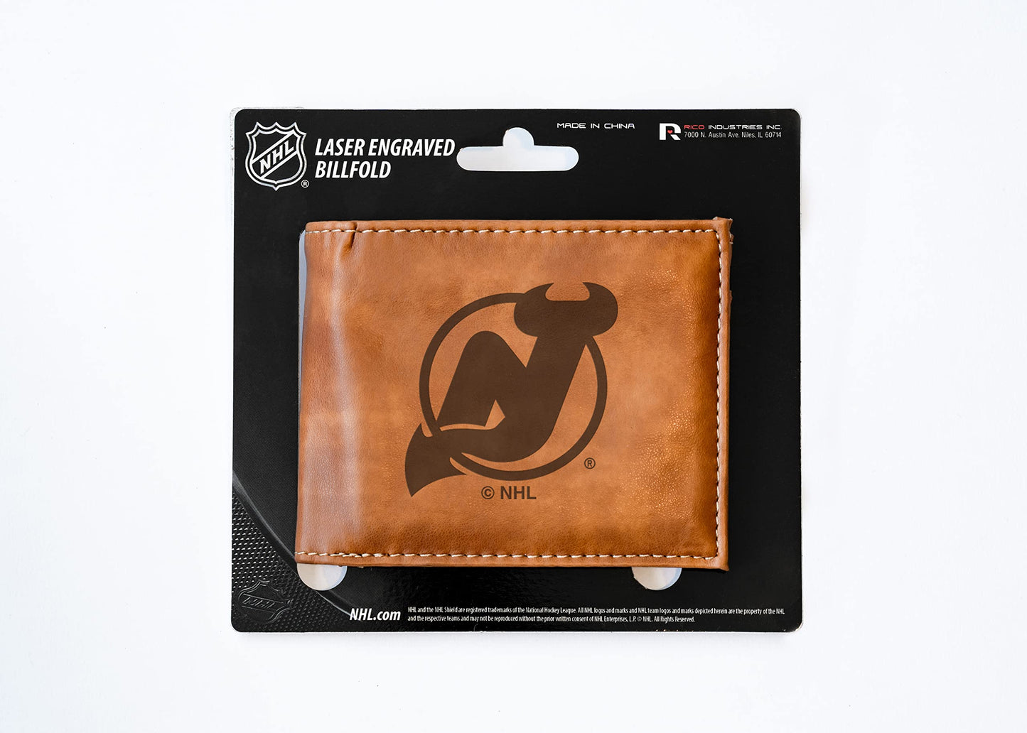 New Jersey NJ Devils NHL Laser Engraved Brown Billfold Wallet