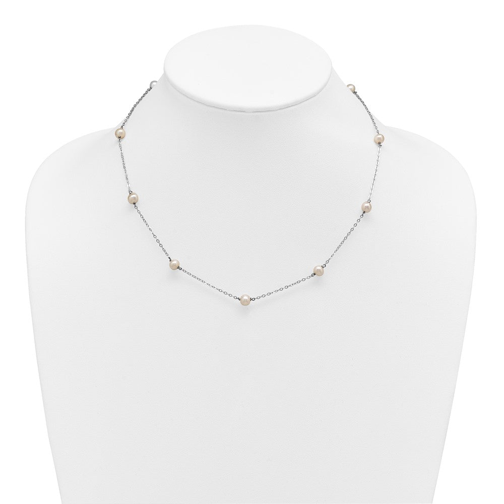 Sterling Silver Rhodium-plated 5-6mm White Near-Round Freshwater Cultured Pearl 9-Station 18 inch Necklace 18 Inches