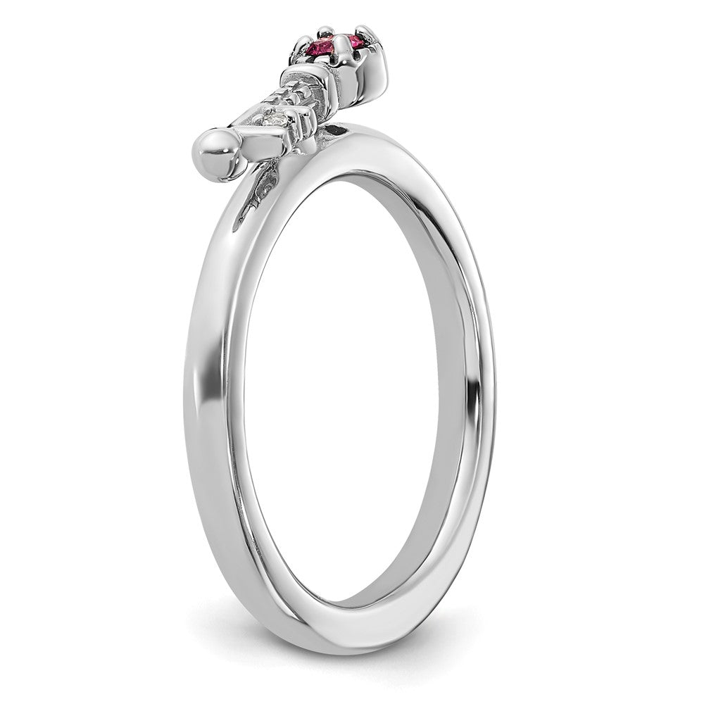 Sterling Silver Stackable Expressions Rhodium-plated Pink Tourmaline and White Topaz Key Ring Size -6