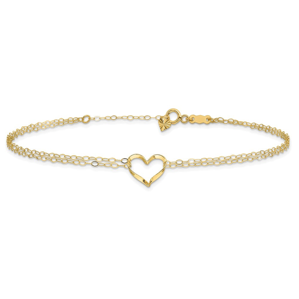 14k Double Strand Heart 9 Inch with 1 Inch extension Anklet 9 inches