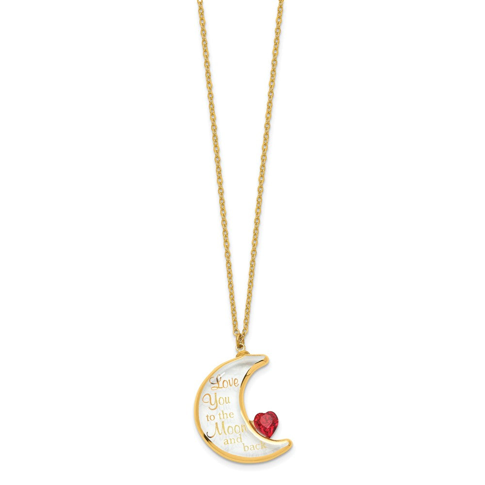 Glass Baron 22K Gilding Accent Gold-trim Clear Glass with Red Crystal from Swarovski Heart LOVE YOU TO THE MOON AND BACK 18 inch Gold-tone Necklace Q-GM15179