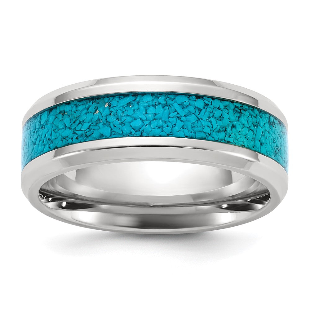 Chisel Stainless Steel Polished with Turquoise Inlay 8mm Band Size - 11.5