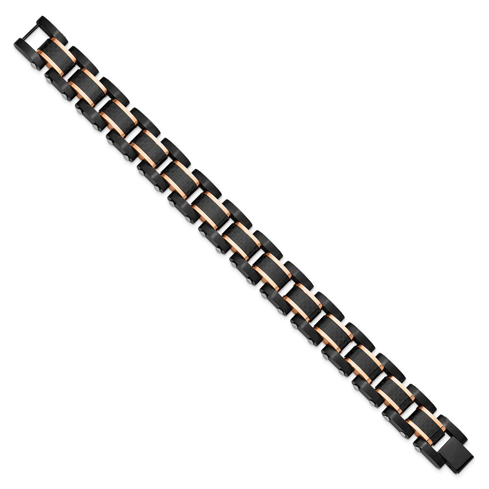 Stainless Steel Brushed Polished Black/Rose IP Carbon Fiber 8.5in Bracelet 8.5 inches