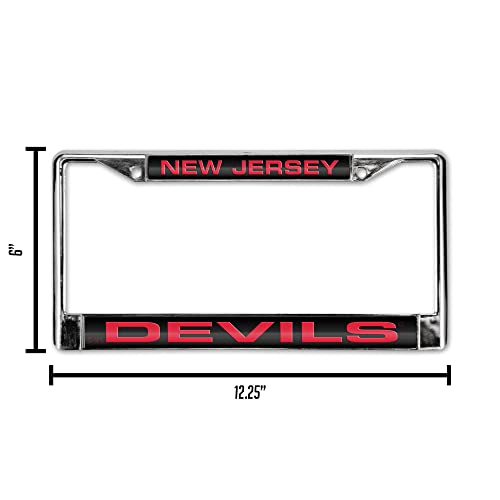 NHL New Jersey Devils Laser Chrome Acrylic License Plate Frame-Black w/Red QGC7118