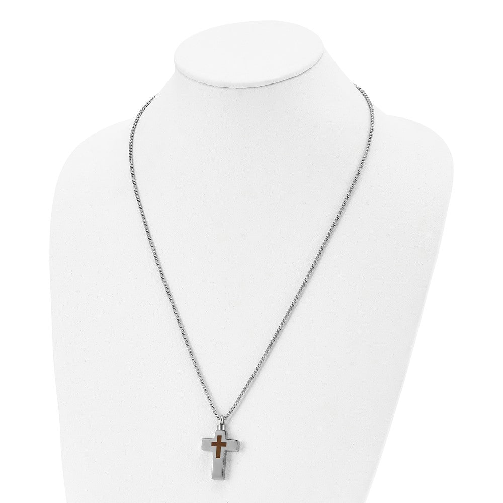 Stainless Steel Polished Lasered Cross Ash Holder 24in Necklace