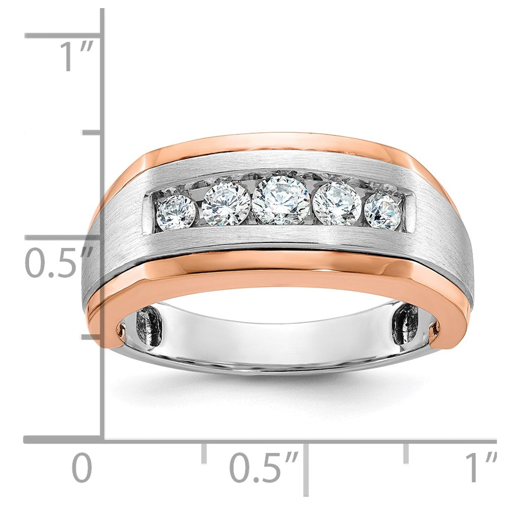 IBGoodman 14k White and Rose Gold Men's Polished Satin and Grooved 5-Stone 1/2 Carat AA Quality Diamond Ring