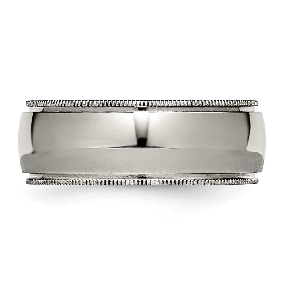 Titanium Polished 8mm Grooved and Beaded Edge Band Size - 8