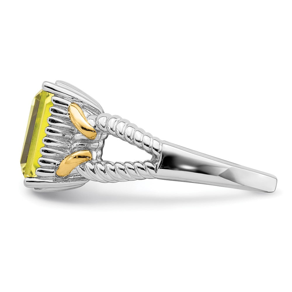 Sterling Silver Rhodium w/ Flash Gold-plate Lemon Quartz Octagonal Ring