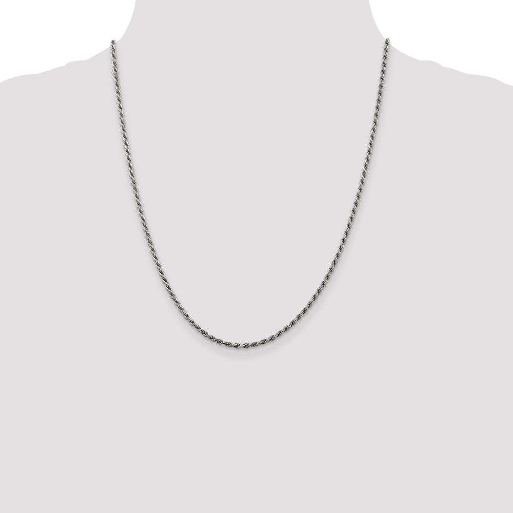 Sterling Silver Rhodium-plated 2.25mm Diamond-cut Rope Chain 22 Inches