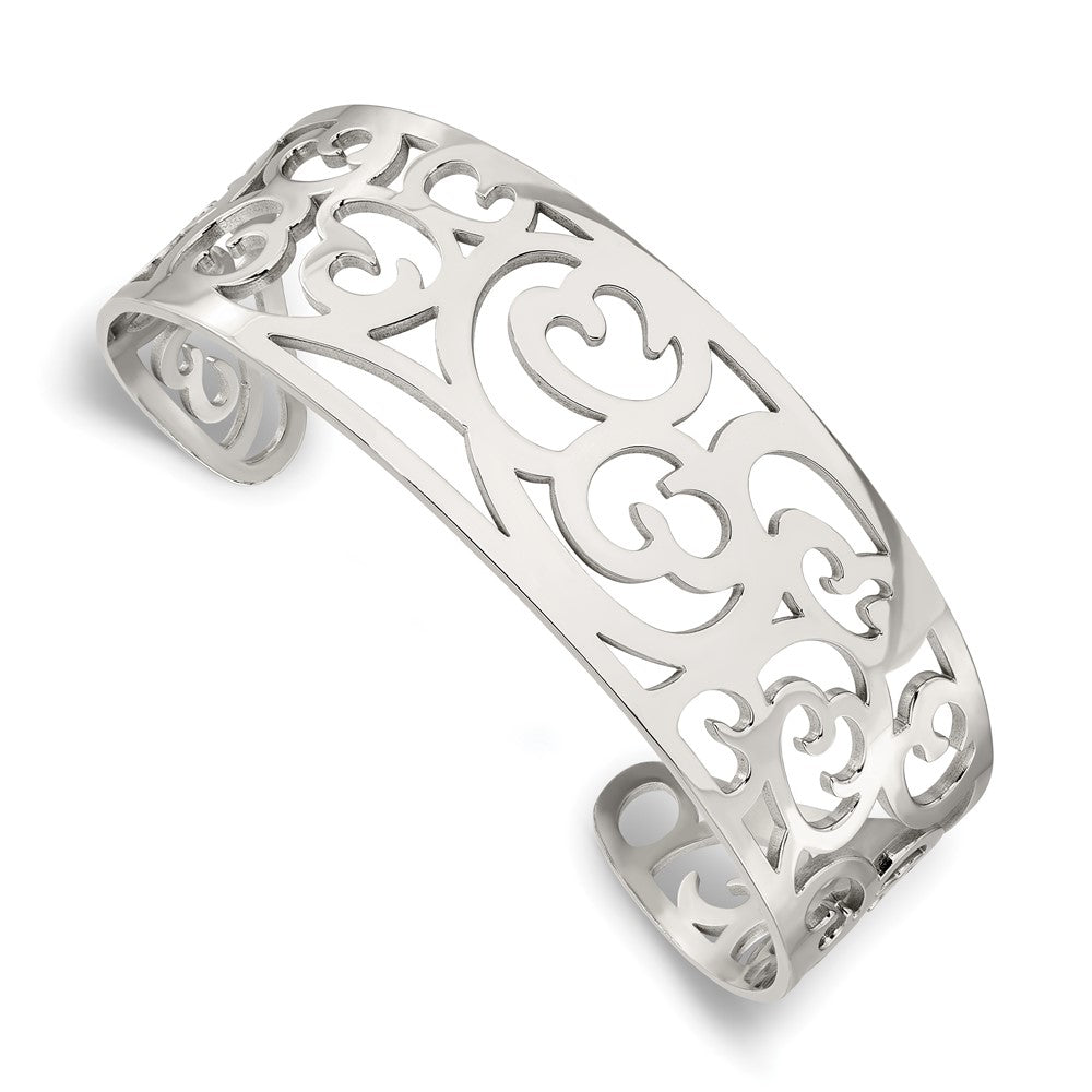 Stainless Steel Polished Fancy Cuff Bracelet 7 inches