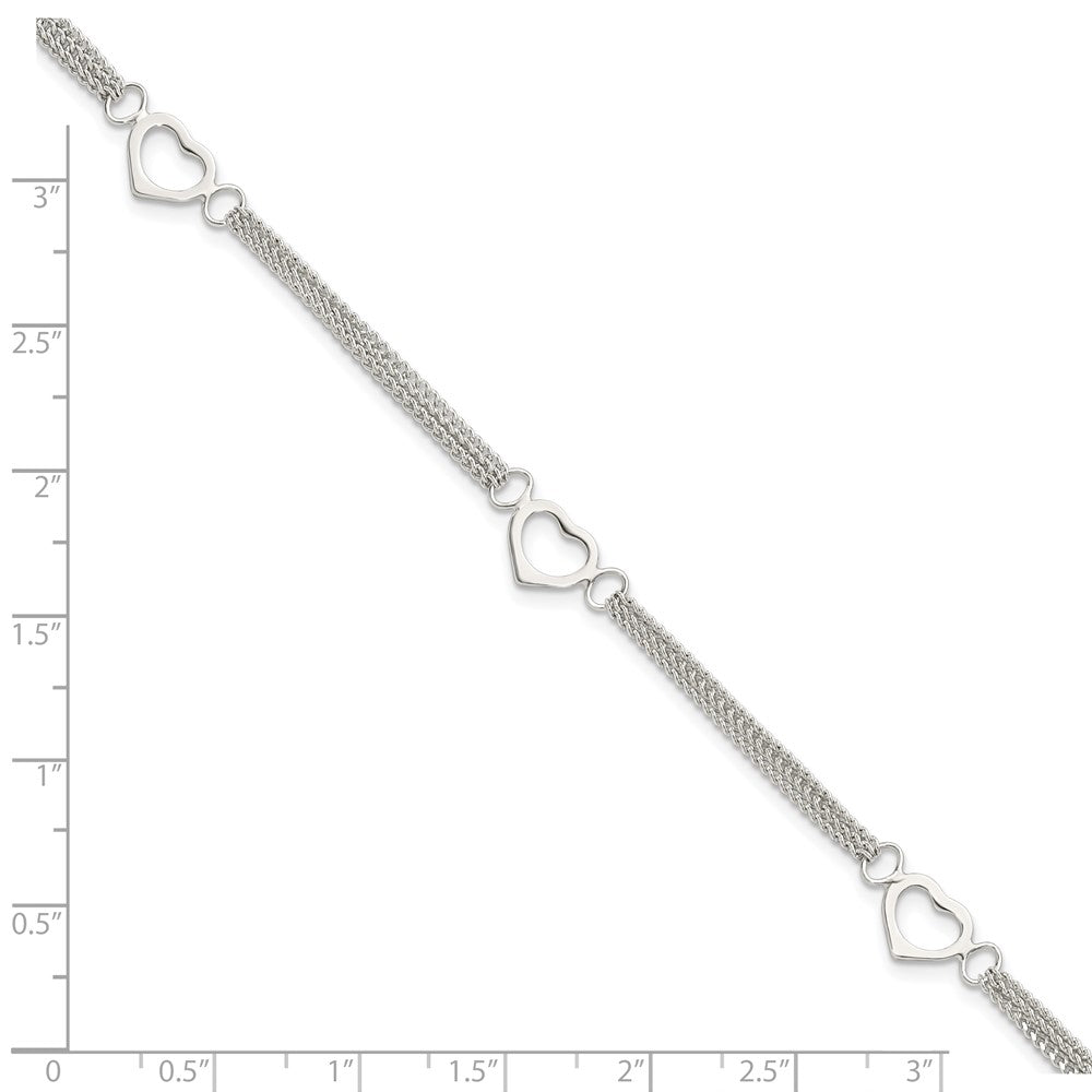Sterling Silver Polished Multi-strand Heart 7in Bracelet 7 inches