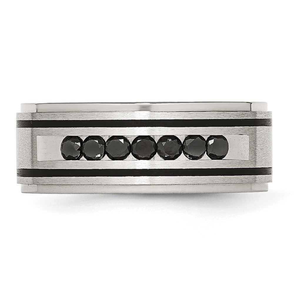 Stainless Steel Brushed/Polished Black IP 1/2ct Black Diamond 9mm Band Size - 11