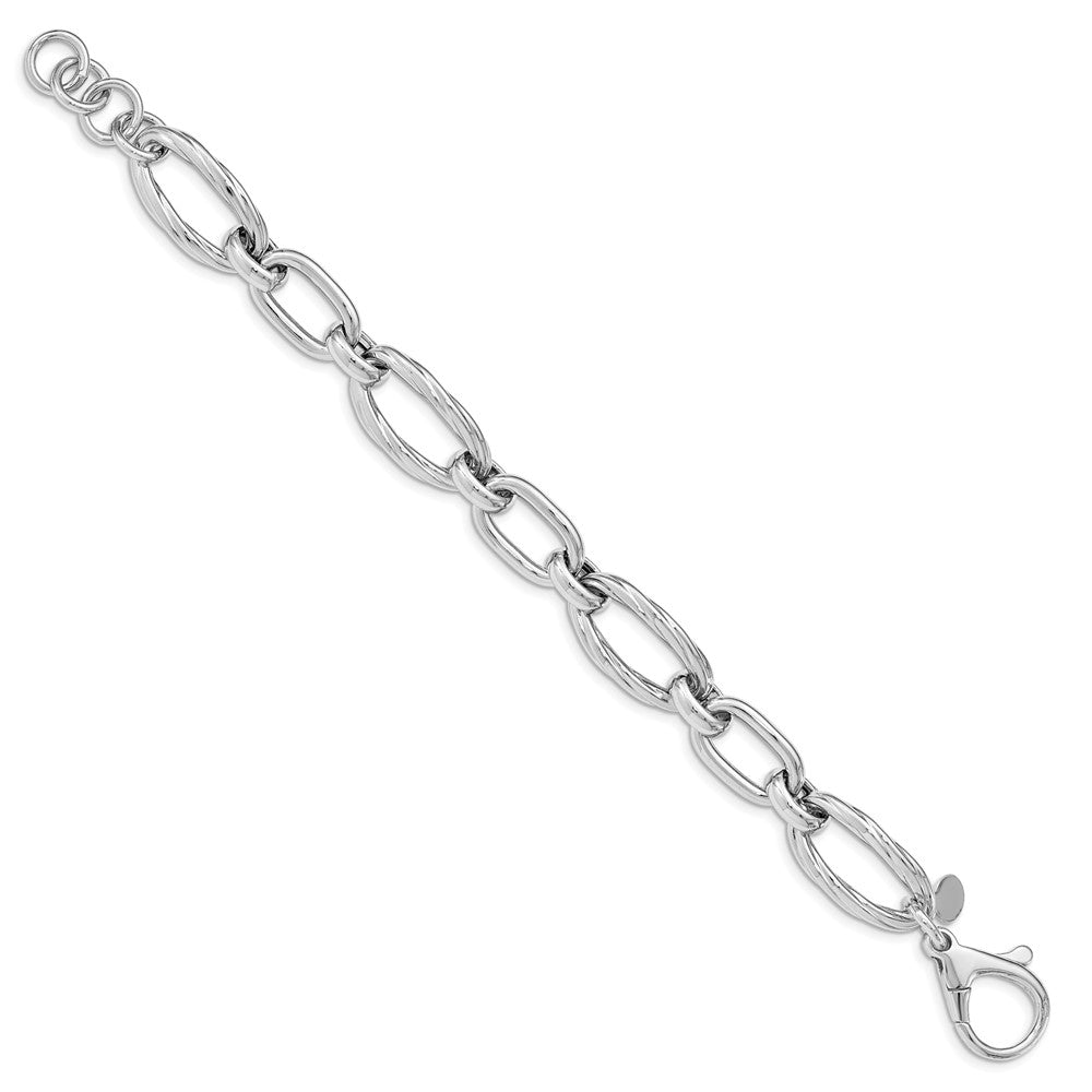Sterling Silver Rhodium Plated Polished Link Bracelet 8 inches