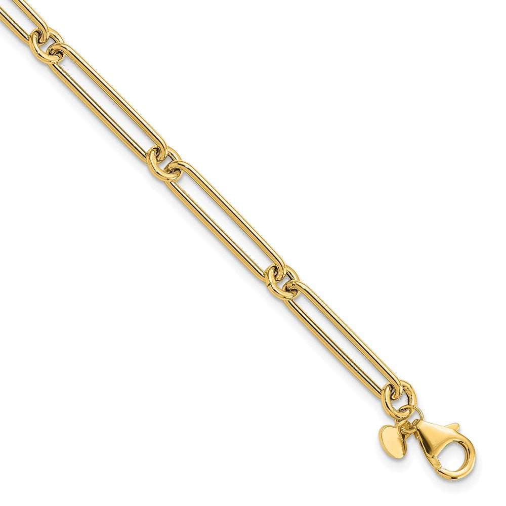 14K Polished Hollow Paperclip Link Bracelet 7.5  inches