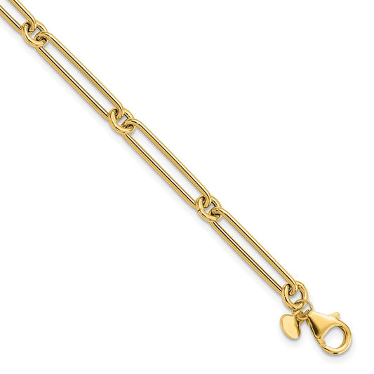 14K Polished Hollow Paperclip Link Bracelet 7.5  inches