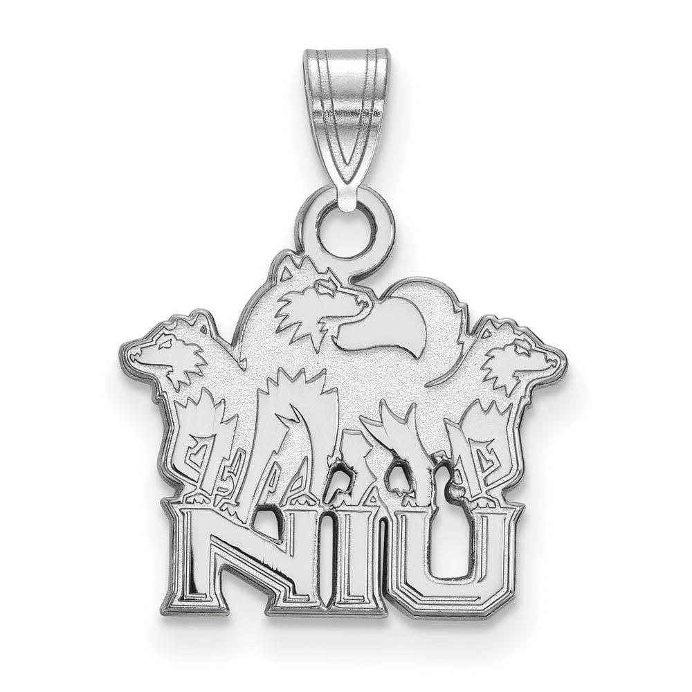 Sterling Silver Rhodium-plated LogoArt Northern Illinois University N-I-U with Huskies Small Pendant QSS019NIU