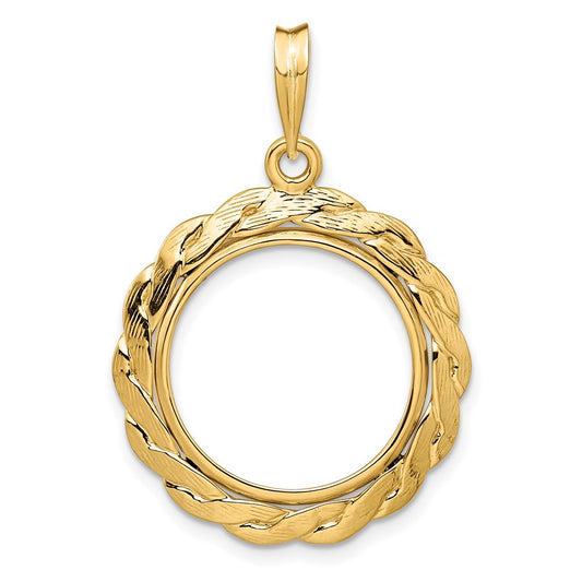 Wideband Distinguished Coin Jewelry 14k Polished and Textured Braided 17.8mm Prong Coin Bezel Pendant