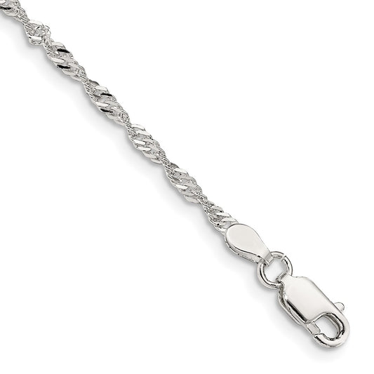 Sterling Silver 2mm Singapore Chain Anklet 9 inches