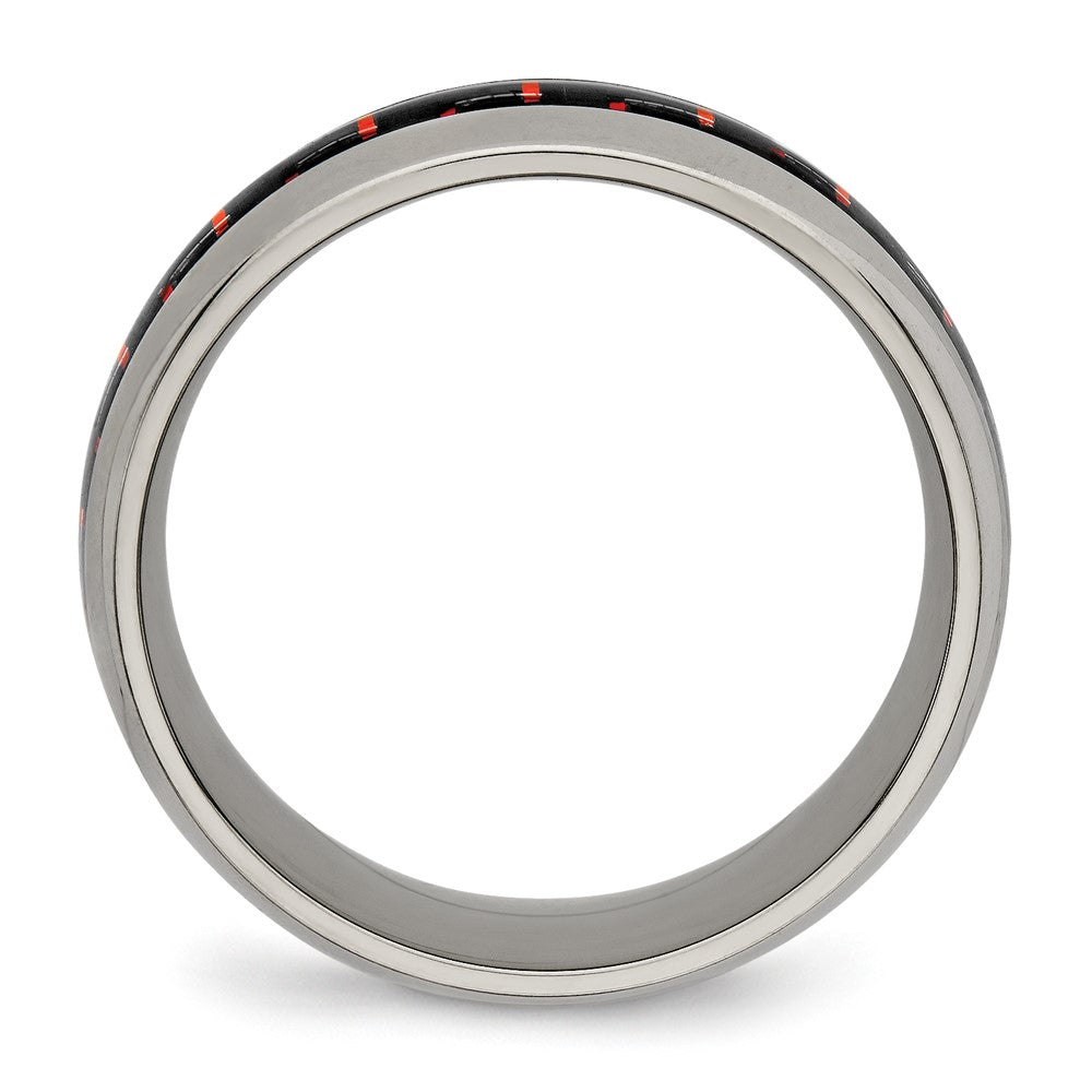 Titanium Polished with Black/Red Carbon Fiber Inlay 8mm Ring Size - 13