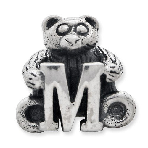 925 Sterling Silver Artisan Oxidized Reflections Teen Letter Name Personalized Monogram Initial M Bead Charm Pendant Nec