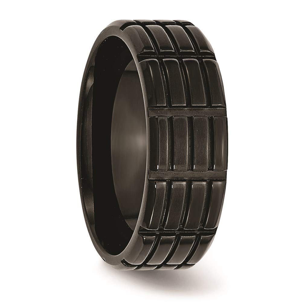 Titanium Brushed Black IP-plated 8mm Grooved Band Size - 9.5