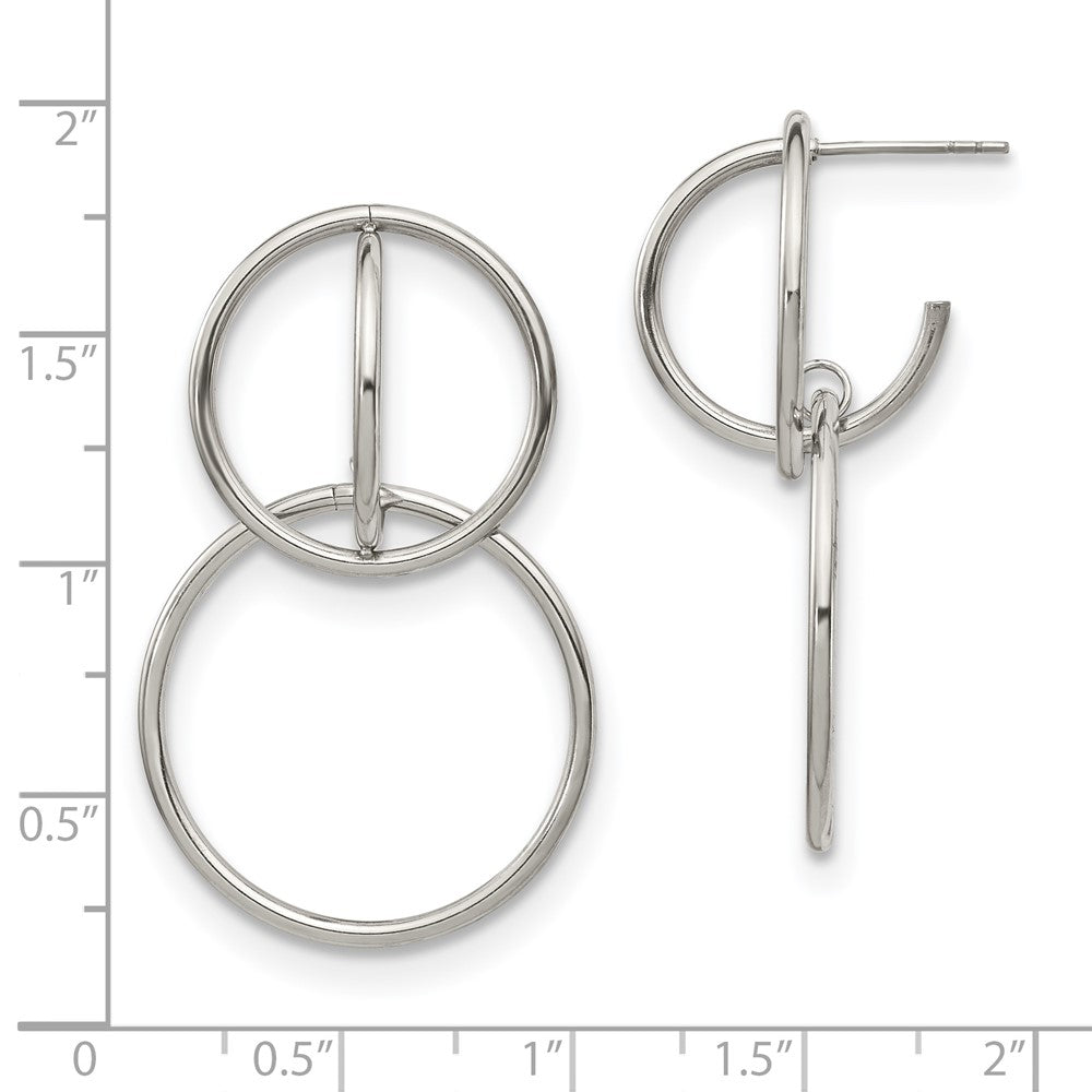 Stainless Steel Polished Interlocking Circles Post Dangle Earrings