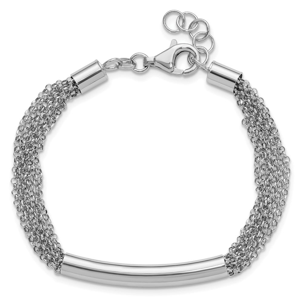 Sterling Silver Rhodium-plt Multi-strand Bar w/1in ext. Bracelet 8  inches