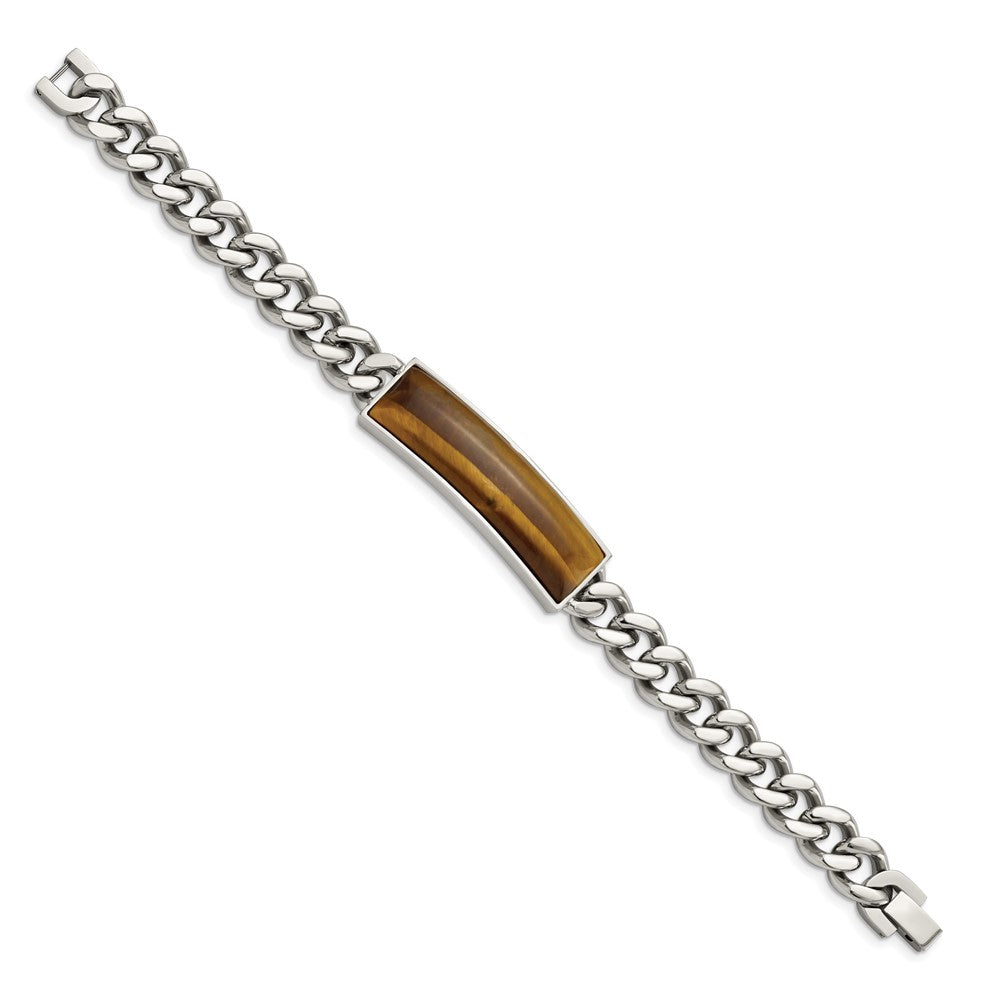 Stainless Steel Polished with Tigers Eye Inlay 8.25in Bracelet 8.25 inches