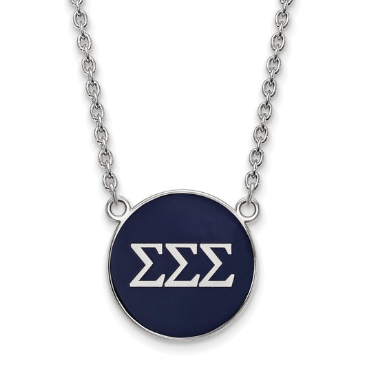 Sterling Silver 18in Official Licensed Greek Sororities Sigma Sigma Sigma (???) Small Enamel Pendant w/Necklace
