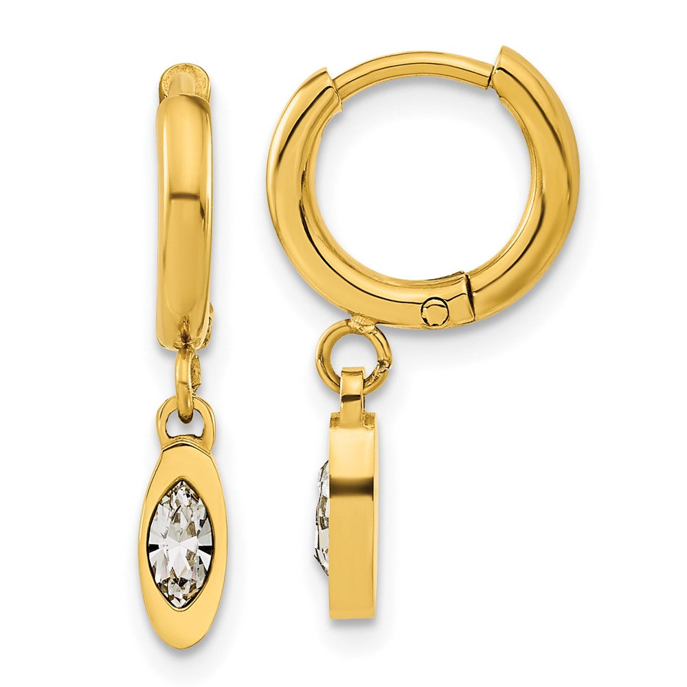 Stainless Steel Polished Yellow IP w/Swarovski Dangle Hoop Earrings