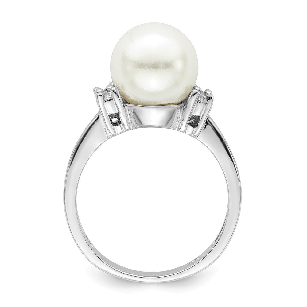 Majestik Sterling Silver Rhodium-plated Size 7 10-11mm White Imitation Shell Pearl and CZ Ring