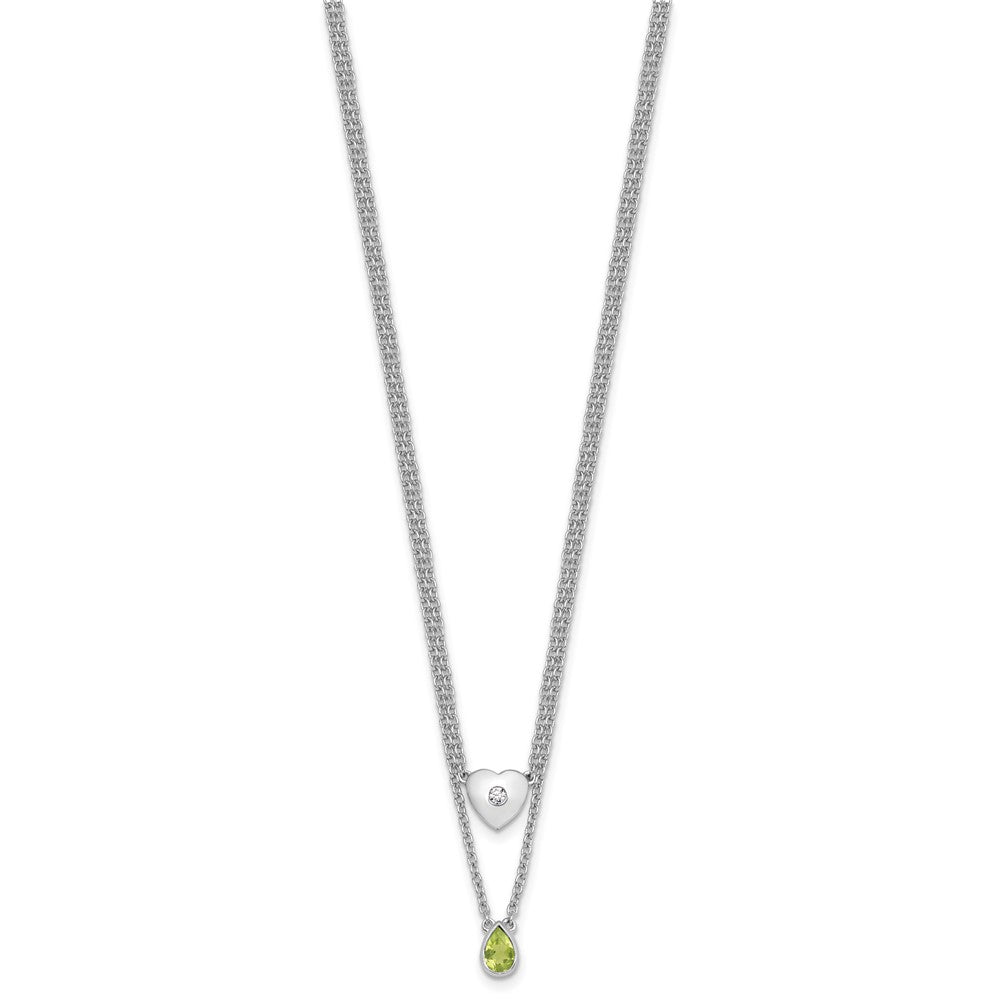 White Ice Sterling Silver Rhodium-plated 18 inch Diamond Heart and Peridot Teardrop Necklace plus 2 inch Extender