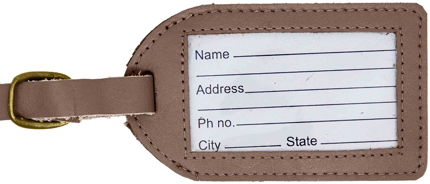 Beige Leather Luggage Tag with Buckle Strap Q-GM22546