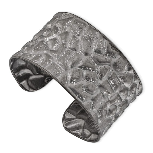 Sterling Silver Black Ruthenium Textured Sparkle Cuff Bangle