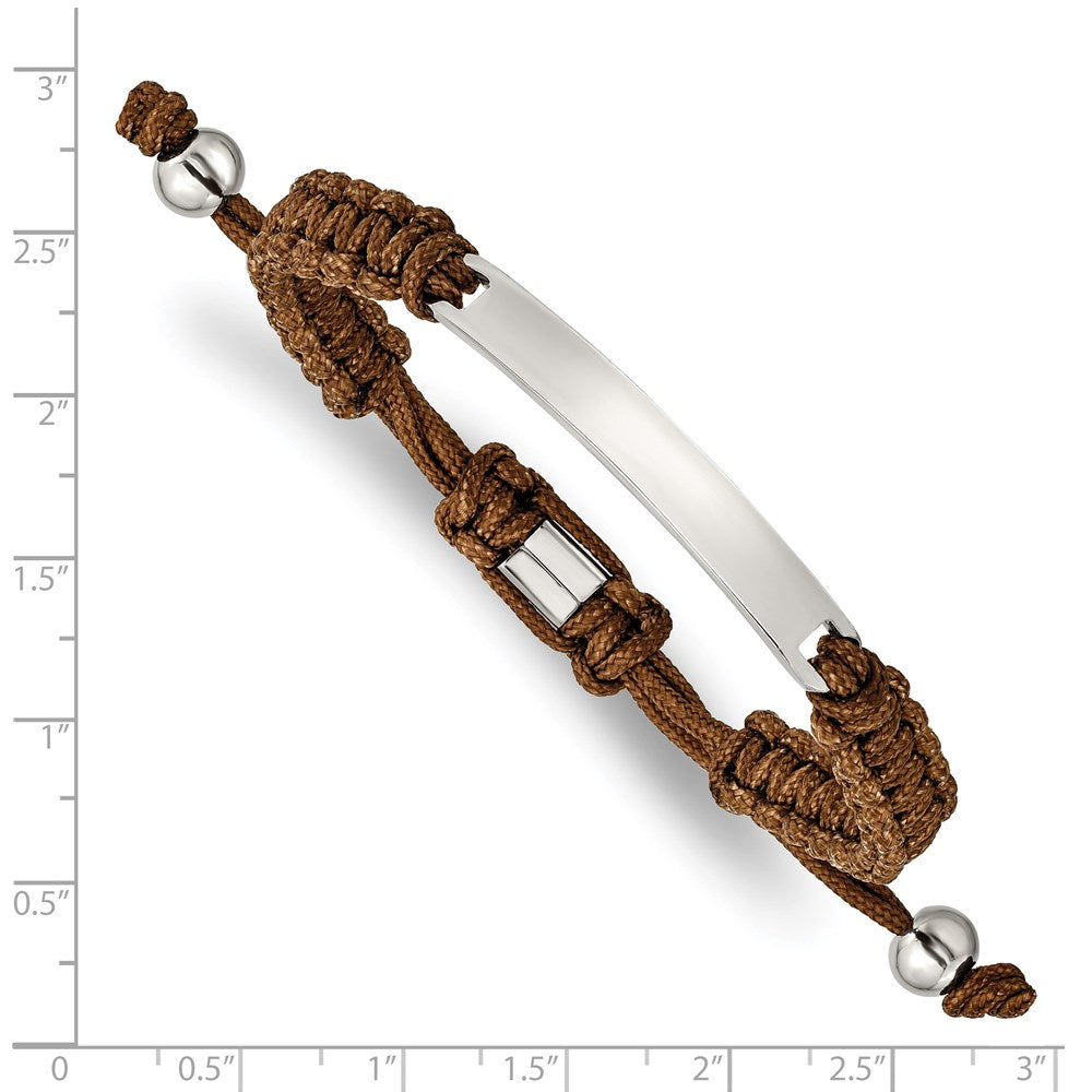 Stainless Steel Polished Brown Nylon Adjustable ID Bracelet 10.5 inches