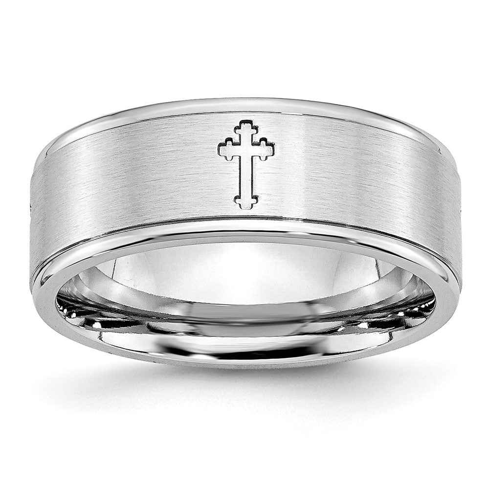 Cobalt Satin and Polished Ridged Edge 8mm Band Size - 10.5