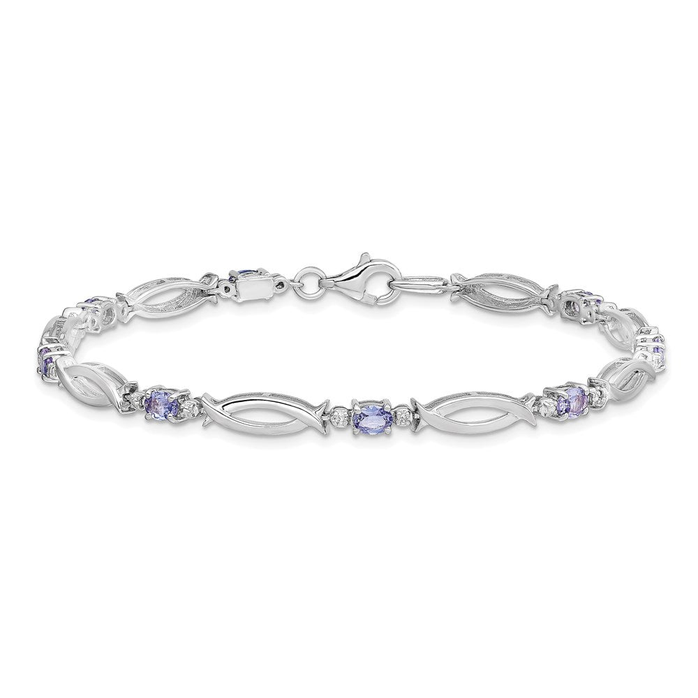 Sterling Silver Rhodium-plated Tanzanite and Diamond Bracelet 7 inches