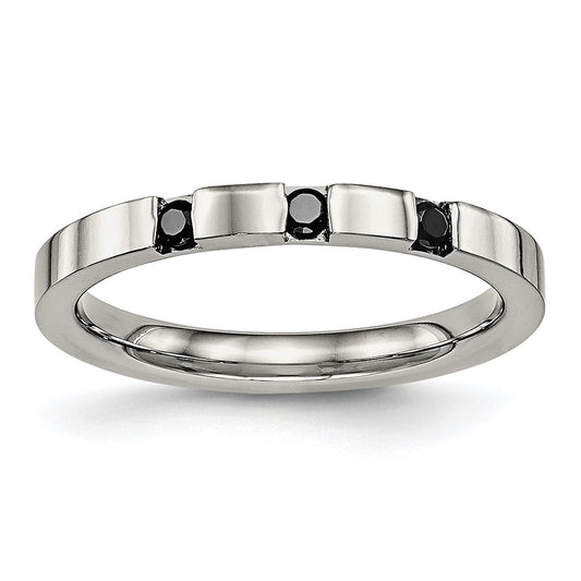 Stainless Steel Polished 3 Stone Black CZ 2.5mm Flat Band Size - 5
