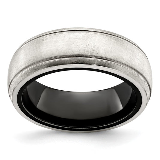 Edward Mirell 8mm Blk Ti w/ Silver Dome Double Groove Band