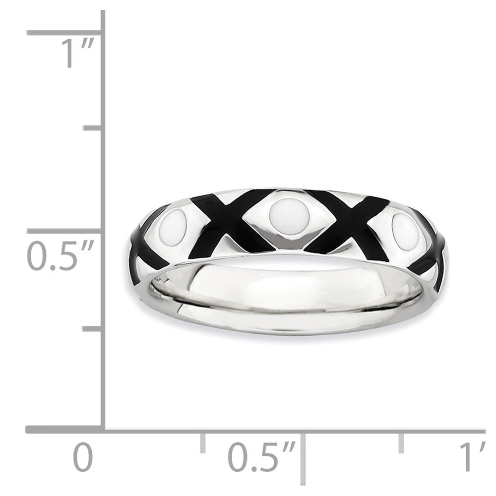 Sterling Silver Stackable Expressions Polished Black/White Enameled Ring