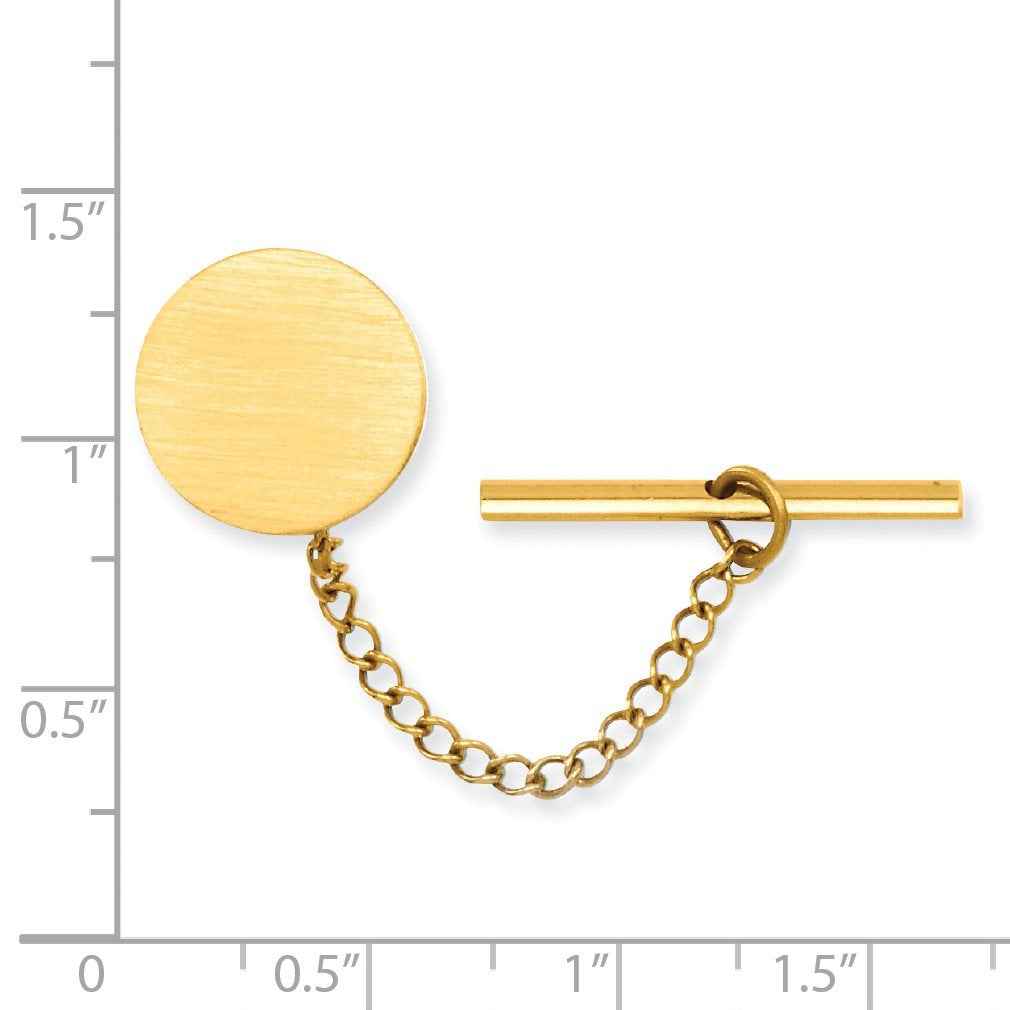 Kelly Waters Gold-plated Satin Round Engravable Tie Tac with Safety Chain Q-GP3783