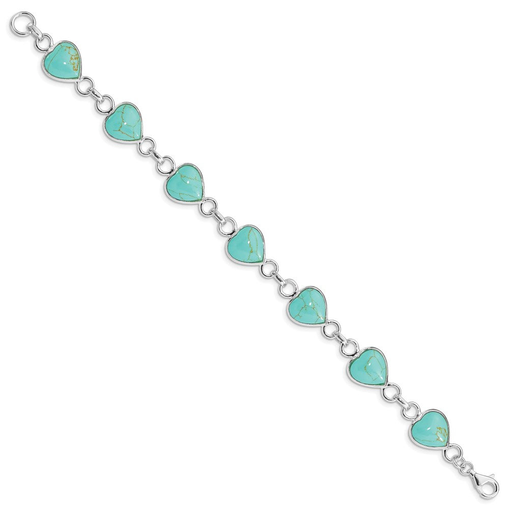 Sterling Silver Rhodium-plated Heart-shaped Turquoise Bracelet 7 inches