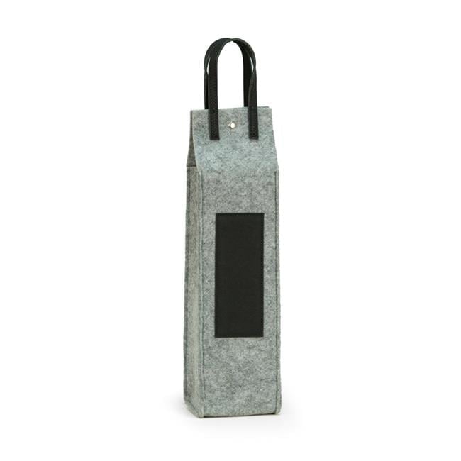 Bey-Berk International BS113B Grey Felt Single Wine Caddy with Leatherette Handles & Trim - Black & Brown