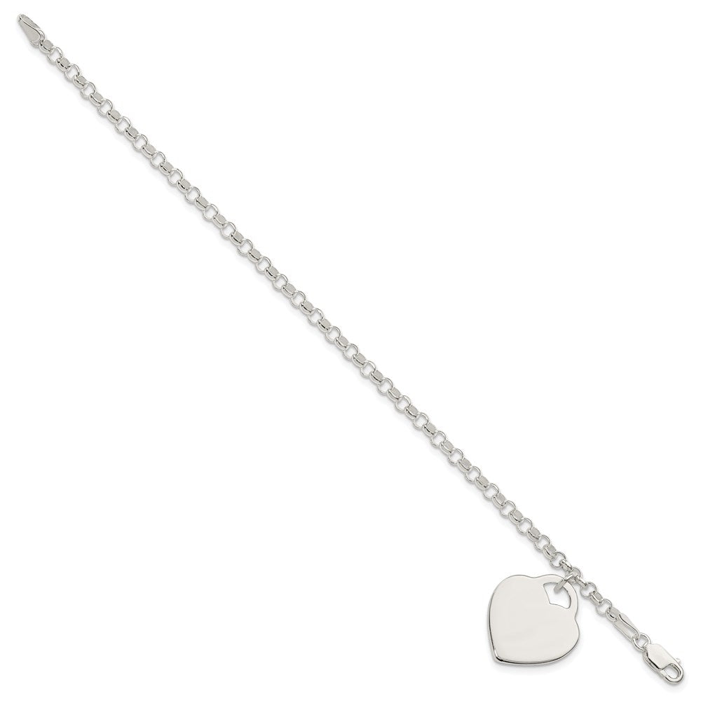 Sterling Silver Engraveable Heart Bracelet 7 inches