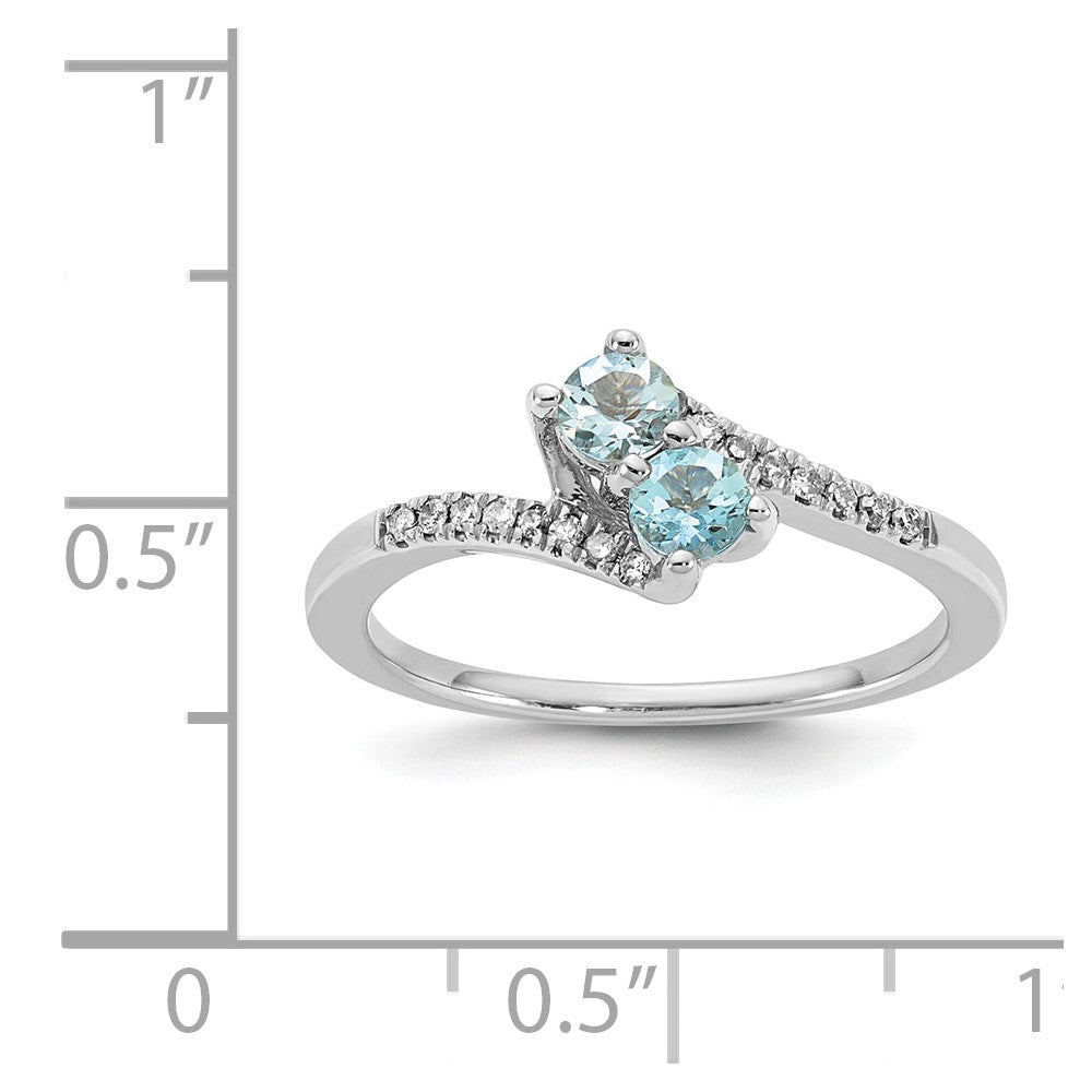 Sterling Silver Aquamarine & Diamond Ring