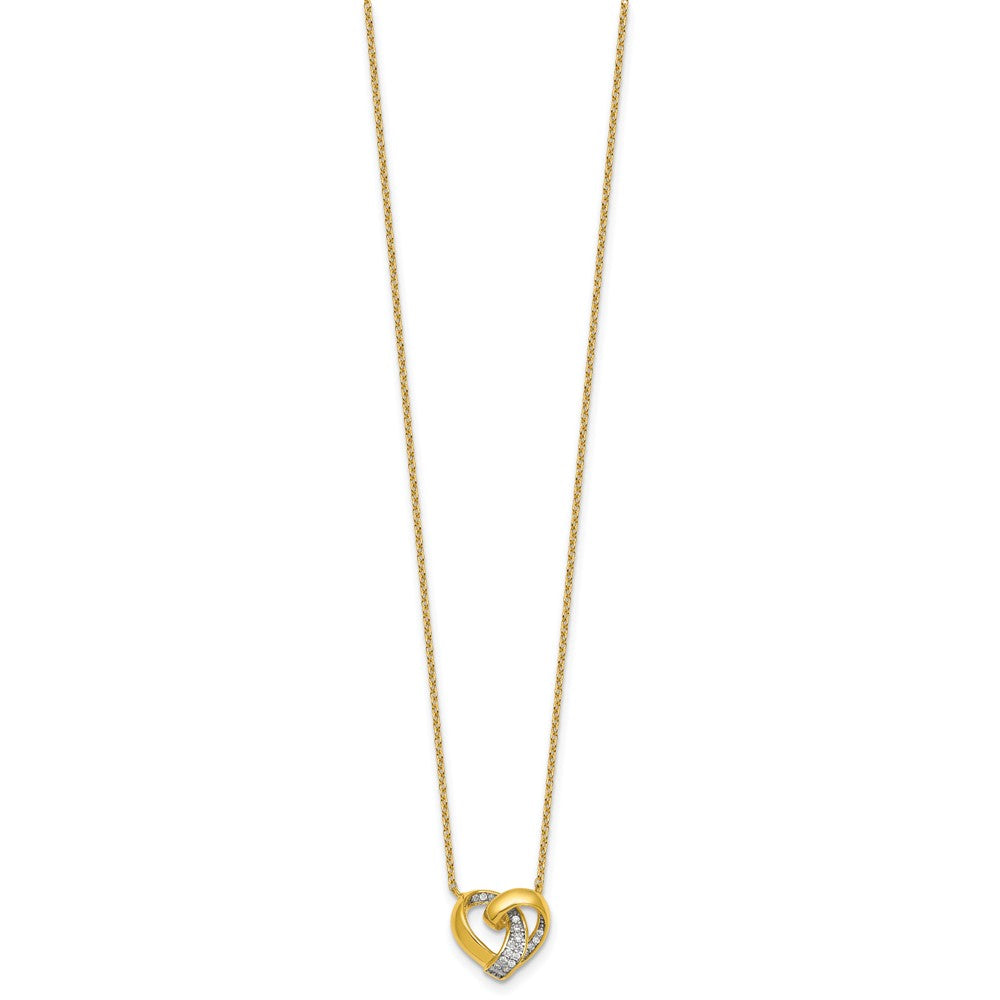 Sterling Silver Gold-tone Polished CZ Love Knot Heart 18 inch Necklace 18 Inches